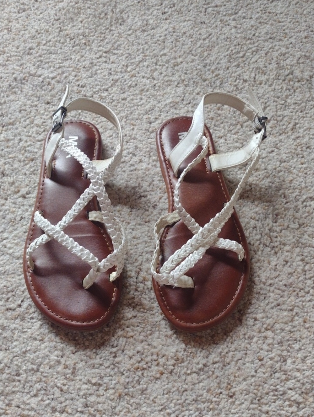 Braided White Strap Women's Sandals with Brown Footbed